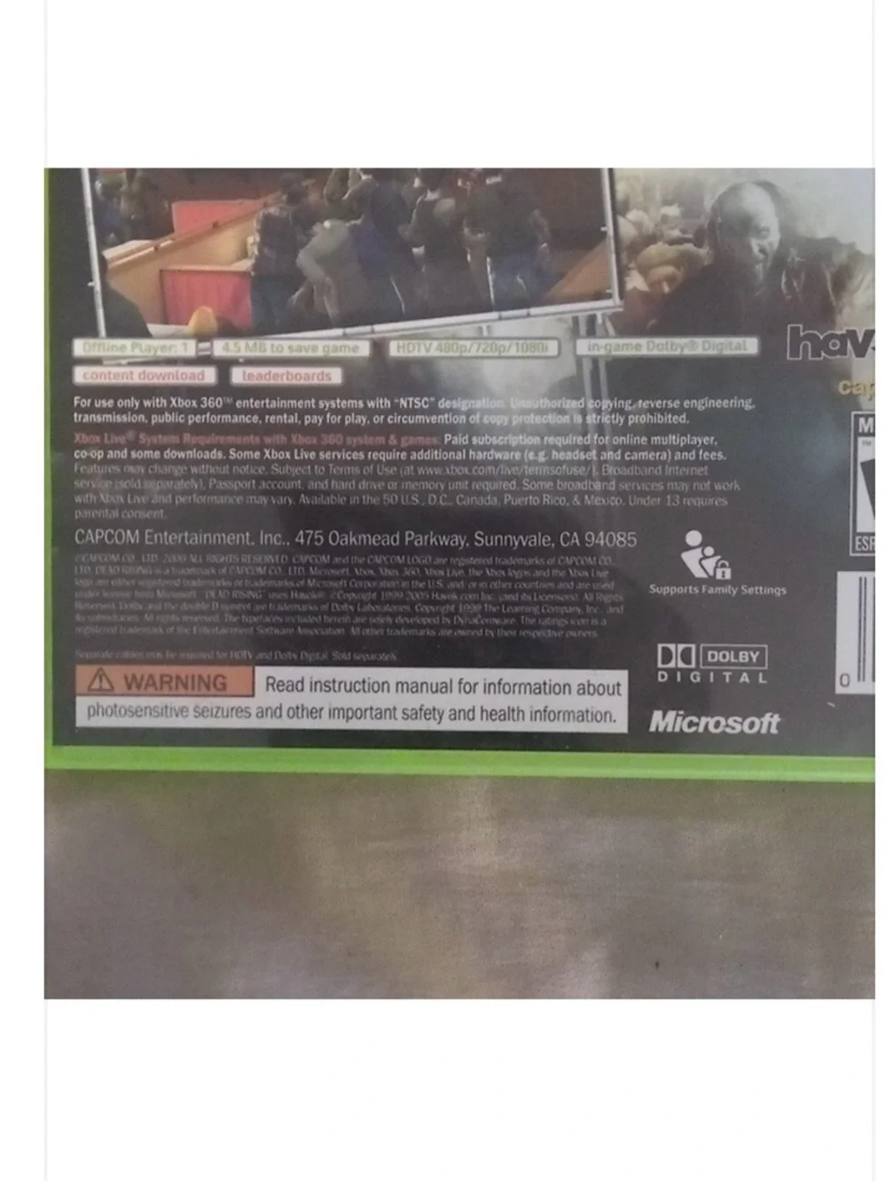DEADRISING XBOX 360 Video Game 2006 Y2K Capcom/Microsoft PLAYS FINE M For Mature